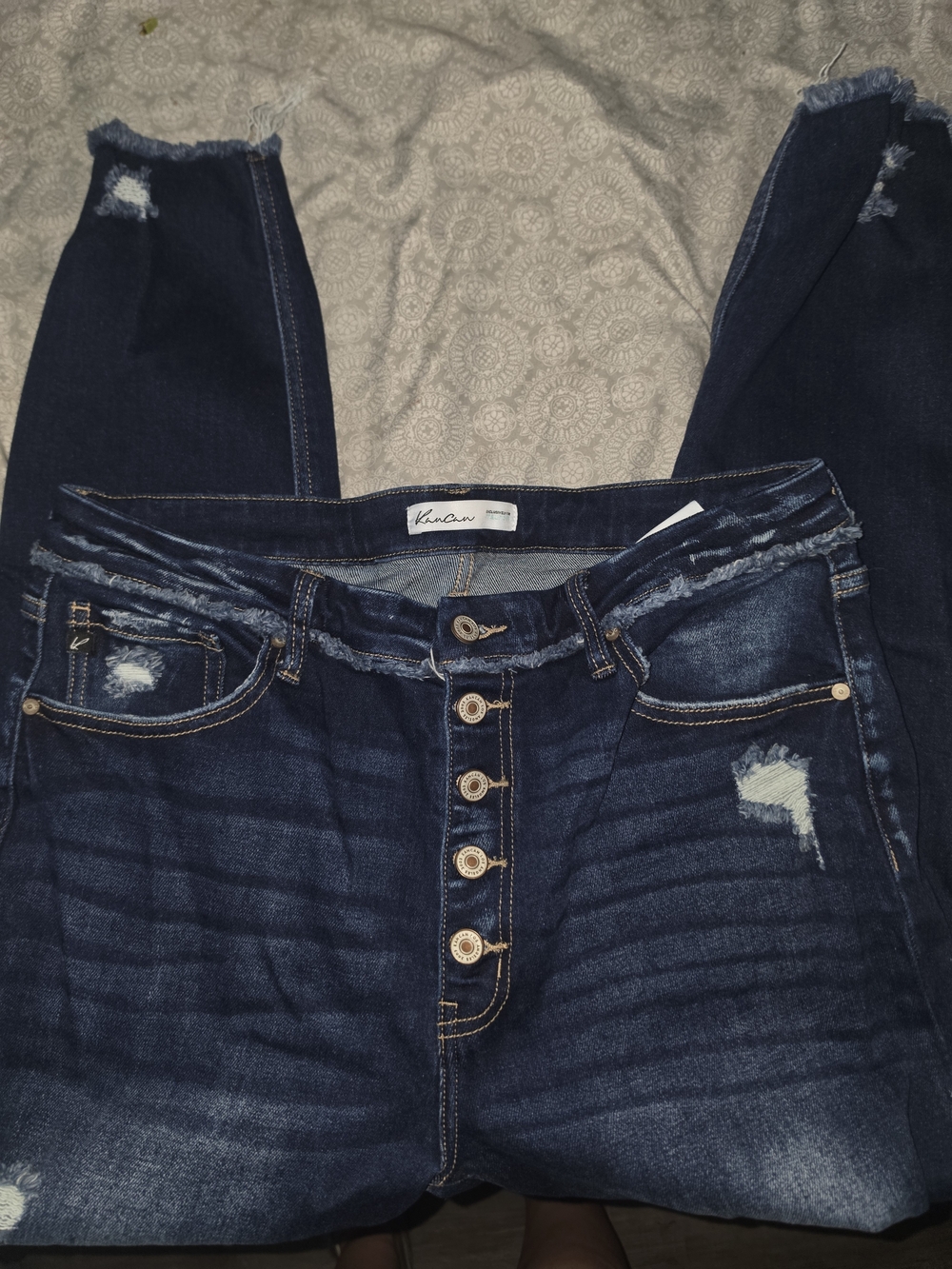 KanCan Dark Blue High-Rise Skinny Jeans with Distressed Detail